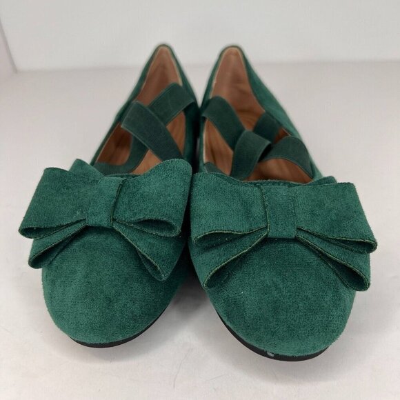 Womens Green Elastic Crisscross Bowknot Slip-On SuedeLook Size 8 Ballet Flats - Picture 3 of 9